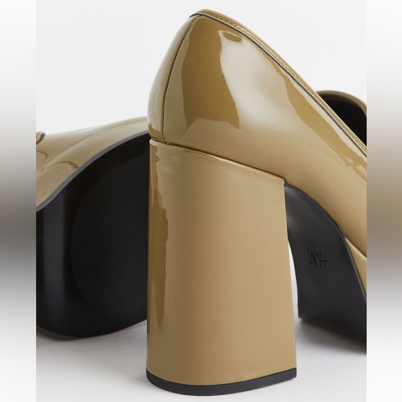 SOLD OUT NWT H&M PLATFORM HEELED LOAFERS OLIVE GREEN SIZE 7 - Picture 3 of 7